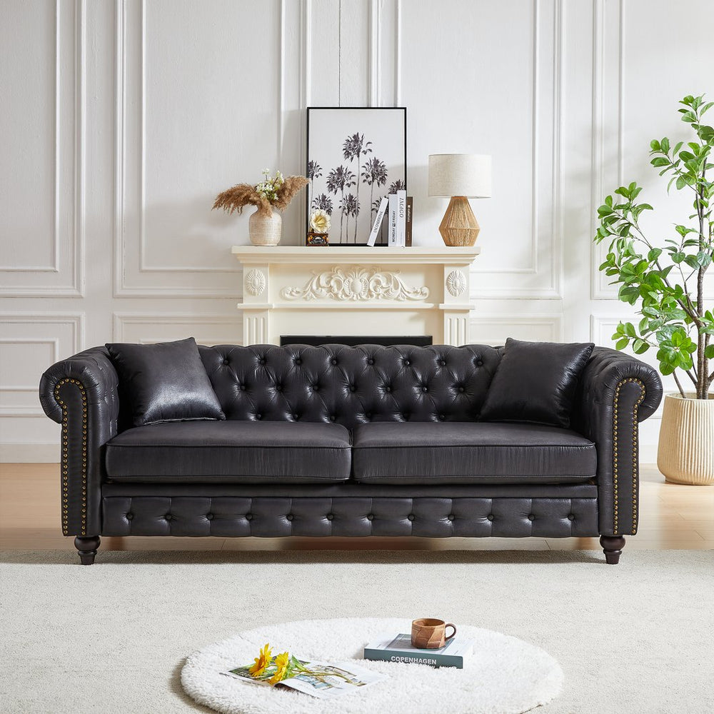 English Elm Fx Chesterfield Sofa Hand Tufted Tech Fabric Three Seat Living Room Couch Black W1926S00109