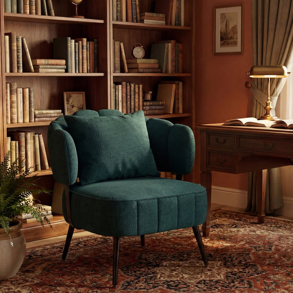 English Elm Decorative Chenille Barrel Tub Chair with Pocket Coil Cushion for Cozy Reading Nooks Green W5188P462020