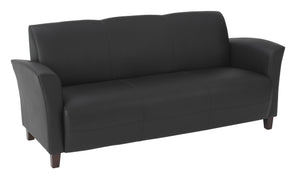 OSP Home Furnishings Black Bonded Leather Sofa with Tapered Arms and Cherry Legs for Modern Living Rooms SL2273EC3
