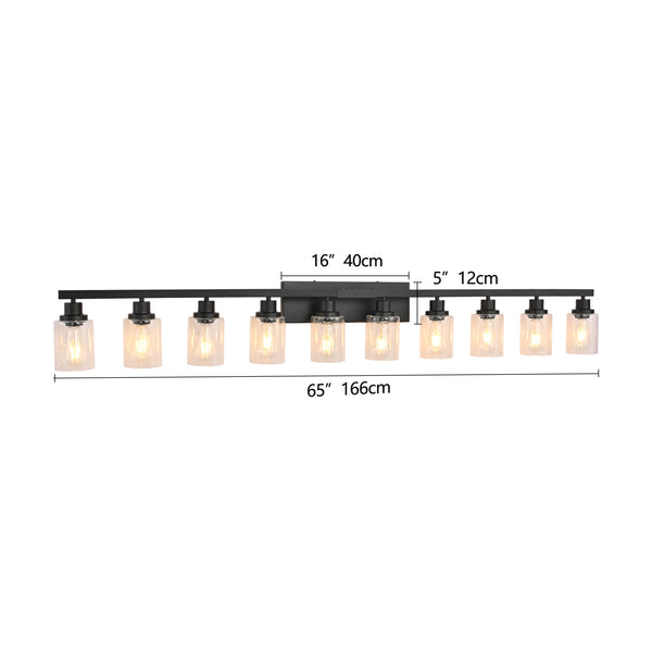 English Elm 10 Light Bathroom Vanity Fixture 65.4in Matte Metal 10-Light Wall Sconce with Clear Glass Shades for Mirror Black W2312P374794