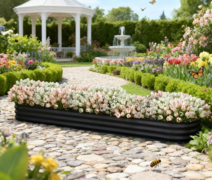 English Elm Metal Galvanized Steel Raised Garden Bed with Rubber Safety Edge for Outdoor Planting Dark Gray T3971P423838