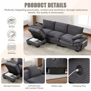 English Elm Sectional Cloud Sofa Modular Deep Seat Corduroy Upholstered Living Room Couch with Storage Dark Gray W395S00133