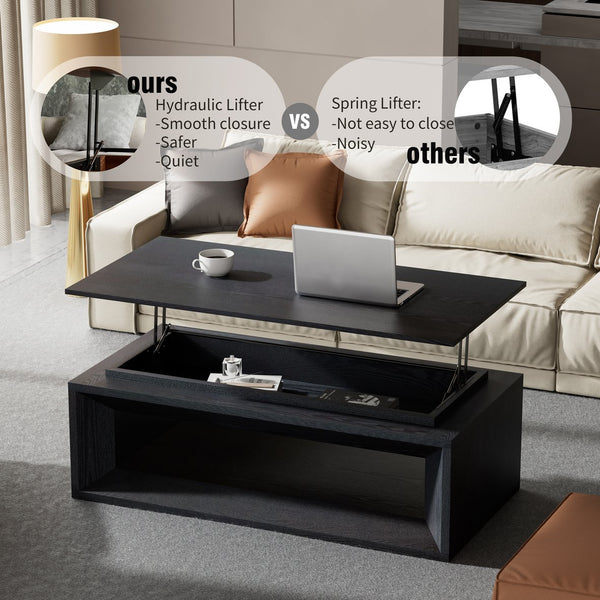 English Elm 43.3'' Wood Veneer Lift Top Coffee Table with Hidden Storage for Living Room Black W1435P453256