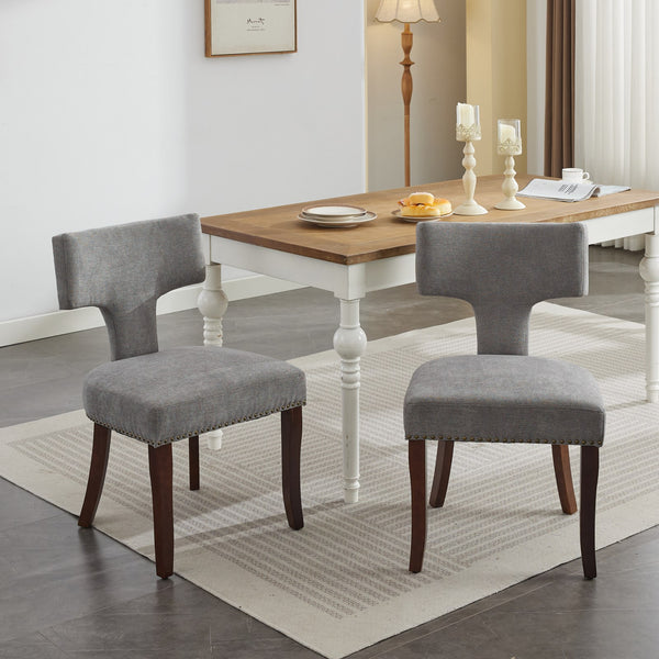 English Elm Mid Curved Back Dining Chairs Set of 2 with Copper Nail Trim, High-Density Foam Seats, Walnut Legs Gray W1143P186367