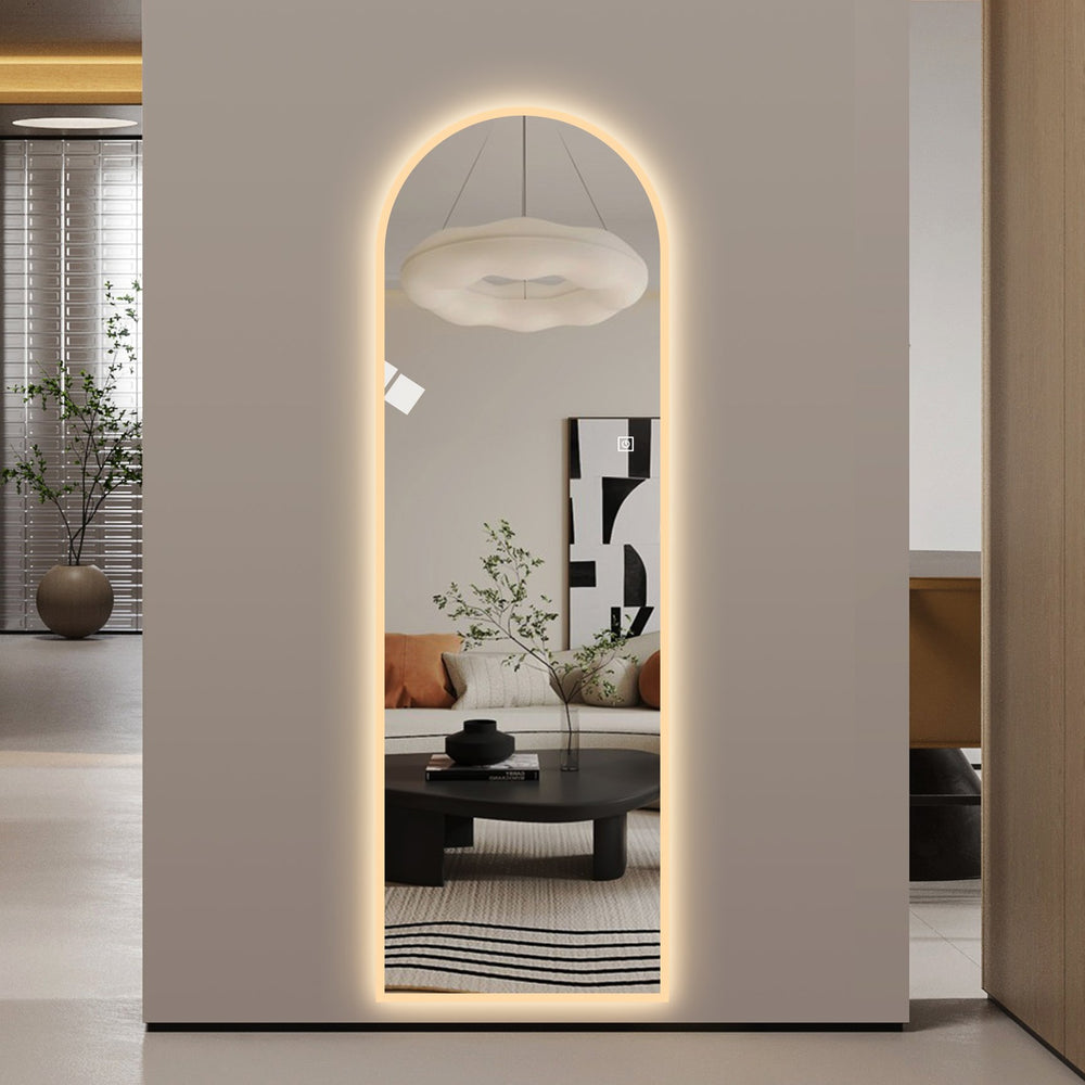 English Elm 65" Arch Full Length Wall Mirror with Dimmable Led Lighting for Bedroom or Entryway W2709P435570