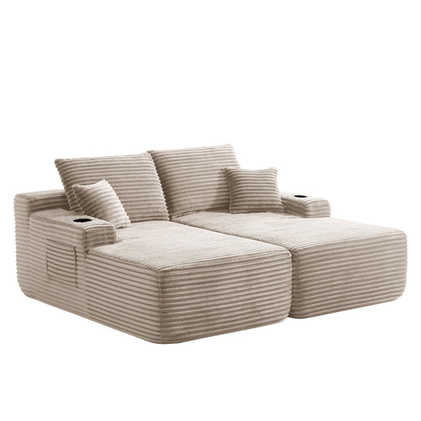 English Elm New Cloud Sectional Sofa Deep Plush Seat Double Chaise Low Profile Modern Lounge Beige W3975P475551