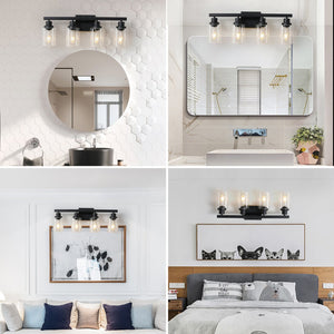 English Elm 24" Modern Black 4-Light Wall Sconce Bathroom Vanity Light With Clear Glass Shades For Stylish Illumination W2312P374790