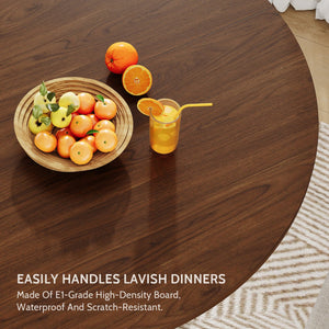 English Elm 47 Inch Round Walnut Dining Table with Ribbed Glass Storage Pedestal Seats Six T5618P448234