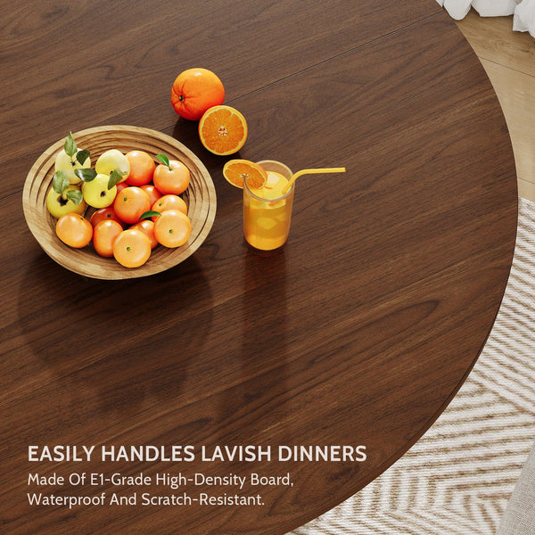 English Elm 47 Inch Round Walnut Dining Table with Ribbed Glass Storage Pedestal Seats Six T5618P448234