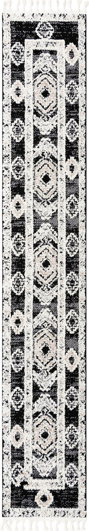 Unique Loom Cherokee Boone Machine Made Geometric Rug Fossil Gray, Ivory/Black 2' 0" x 12' 2"