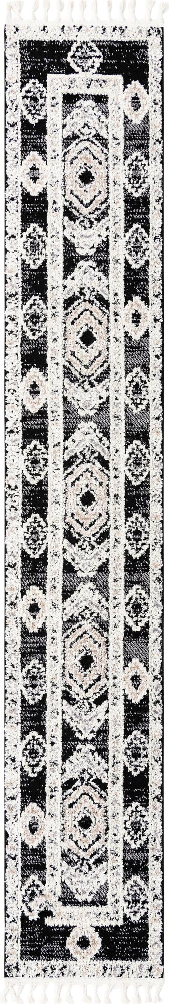 Unique Loom Cherokee Boone Machine Made Geometric Rug Fossil Gray, Ivory/Black 2' 0" x 12' 2"