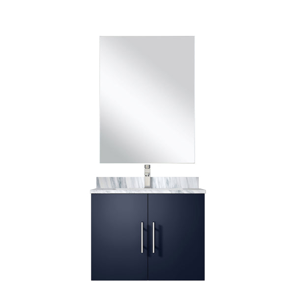 English Elm Navy Single Bath Vanity 24"W x 22"D with Carrara Marble Top, Chrome Faucet & 18" Frameless Mirror B2731S01298