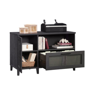 English Elm File Credenza Black Finish – Sleek Engineered Wood Storage with Adjustable Shelf, Smooth-Glide Drawers, Durable Design (53.36"L x 23.44"W) B356P402621