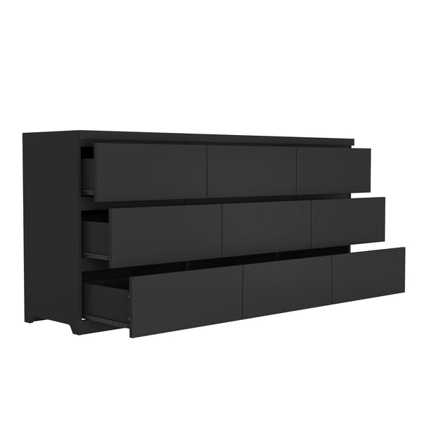 English Elm 9 Drawer Matte Black Dresser Push Open Handleless Design Wide Bedroom Storage Chest W409P334005