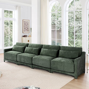 English Elm Four-Seater Chenille Sofa With Lumbar Pillow – Ergonomic Comfort, Solid Wood Frame, Easy Setup! W714S01220