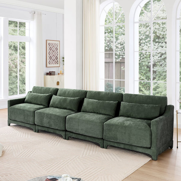 English Elm Four-Seater Chenille Sofa With Lumbar Pillow – Ergonomic Comfort, Solid Wood Frame, Easy Setup! W714S01220