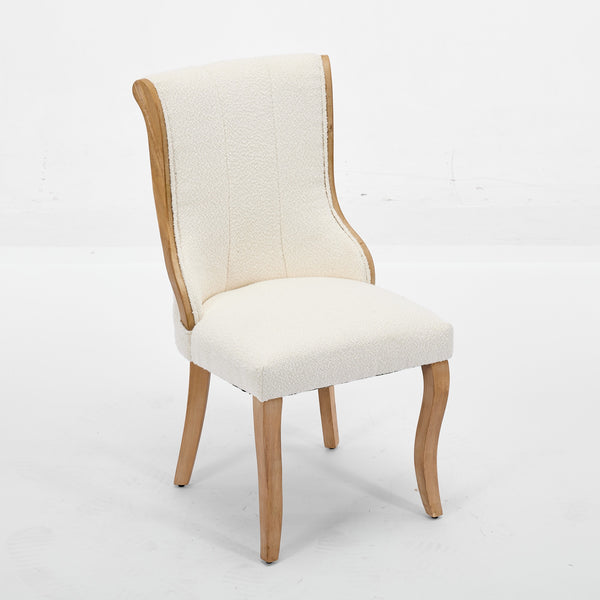 English Elm Snow Velvet dining chair with mid-century curved wood trim, plush foam support, sturdy solid wood craftsmanship and sculpted legs for elegant dining and lounge seating Beige W1143P332691