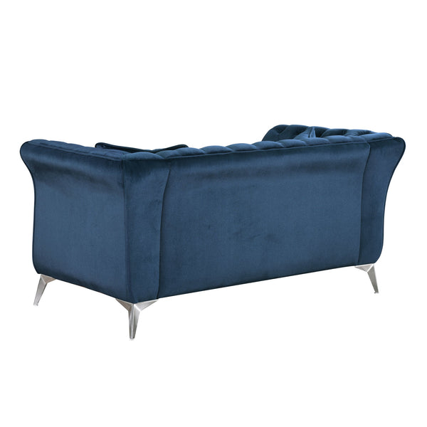 English Elm 102 Inch Linen Modular Sectional Sofa with Hidden Storage and Cloud Cushion Comfort Dark Blue W1099S00171