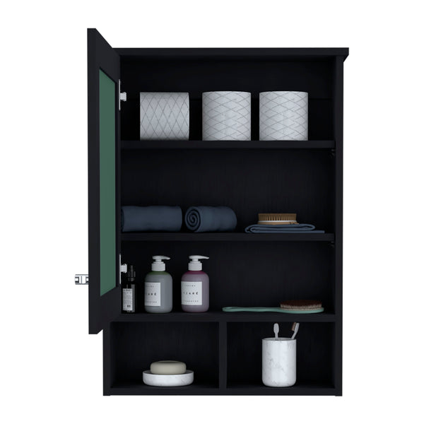 English Elm Vina Mirrored Medicine Cabinet 29" High with Three Concealed Shelves and Two Open Display Shelves Black 34.7 L x 23.3 W x 4.8 H B070P234359