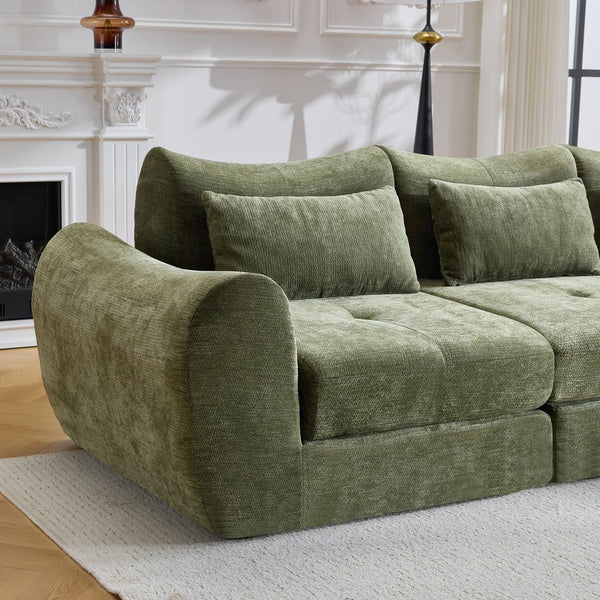 English Elm Modular Cloud Sectional Sofa Bed with Flannelette Upholstery for Flexible Living Green W1829S00075