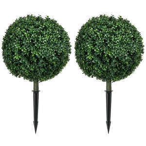 English Elm HOMCOM Artificial Boxwood Topiary Trees Set of 2, UV-Protected 27.6" Faux Ball Plants with Stakes for Indoor Outdoor Décor and Low-Maintenance Beauty W2225P229686