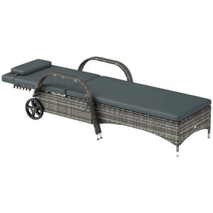English Elm Adjustable Pe Rattan Outdoor Chaise Lounge with Wheels Cushion and Resort Style T3971P418405