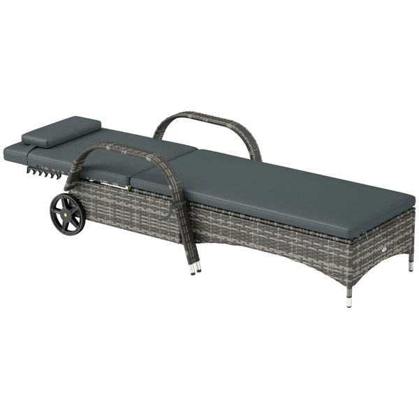 English Elm Adjustable Pe Rattan Outdoor Chaise Lounge with Wheels Cushion and Resort Style T3971P418405
