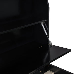 English Elm Full Size Wooden Led Platform Bed With Trundle, Storage Headboard & Usb Charging In Espresso Finish N820S10009D