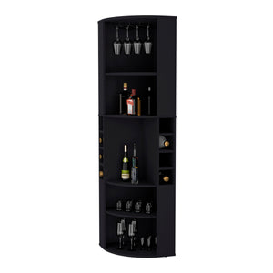 English Elm Fm Furniture Clifton Tall Corner Bar Cabinet with Wine Rack Stemware Hanger Warm Finish B128S00064