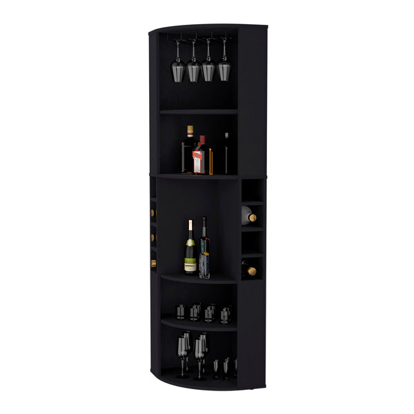 English Elm Fm Furniture Clifton Tall Corner Bar Cabinet with Wine Rack Stemware Hanger Warm Finish B128S00064