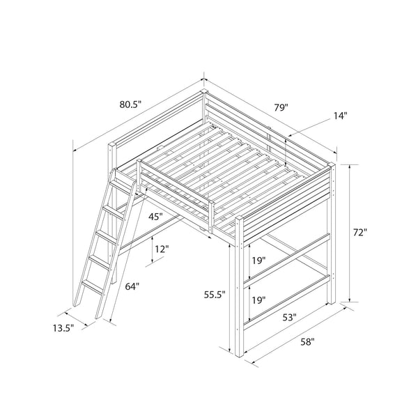 English Elm Denver Full Size Loft Bed with Ladder & Guardrails, Gray Wood Space-Saving Design for Kids Rooms B2733P384490
