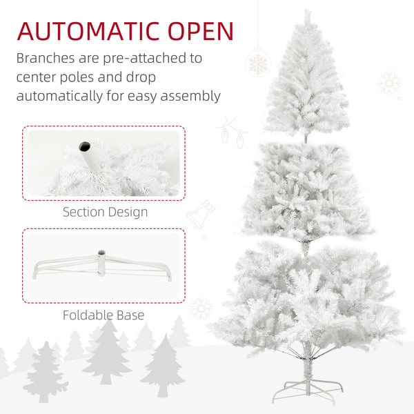 English Elm Homcom 6Ft Tall White Artificial Christmas Tree, Auto-Open, 1000 Branch Tips, Safe Steel Base Décor W2225P229373