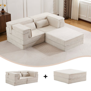 English Elm Compression Modular Mahjong Sofa Bed - Cozy Convertibility, Soft Circle Fleece, No Assembly, White W3723S00027