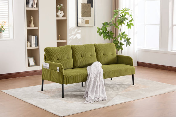 English Elm United We Win Corduroy Loveseat Plush Ergonomic Sofa with Spring Support Metal Legs Olive Green W1568P410049