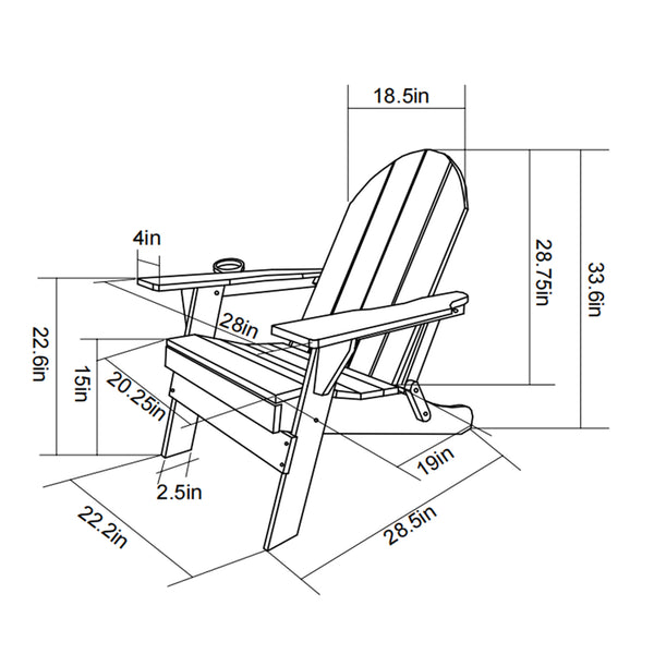English Elm HDPE Folding Adirondack Chair with Dual Cup Holder, Weatherproof Wood-Texture Resin, Foldable Comfort Gray W2103P361018