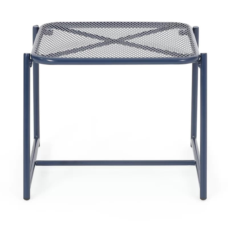 English Elm Elba Outdoor Iron Side Table Geometric Mesh Top Patio Accent for Lounge Seating 65204.00NBLU