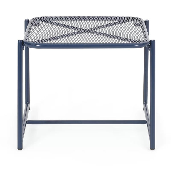 English Elm Elba Outdoor Iron Side Table Geometric Mesh Top Patio Accent for Lounge Seating 65204.00NBLU