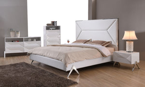 VIG Furniture Candid Modern White Dresser With High-Gloss Finish, 4 Drawers, Open Niches & Stainless Legs — Sleek Storage VGVCJ1109-D
