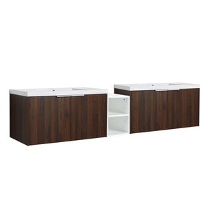 English Elm 84 Inch Wall Mounted Vanity with Dual Resin Sinks, Soft Close Doors, Metal Handles, Ample Storage Space California Walnut W999S00191