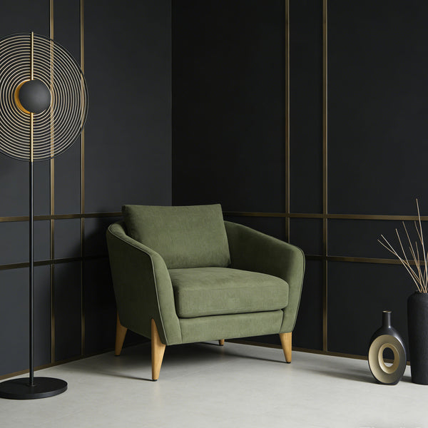 English Elm Accent Armchair Upholstered Low Profile Reading Chair with Lumbar Pillow Modern Living Room Seat Green W2308P462509