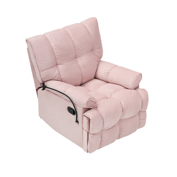 English Elm Single Teddy Upholstered Recliner Chair with Solid Wood Frame, Sponge Cushions & Phone Stand, Adjustable Back to 150° Pink W1278P212866