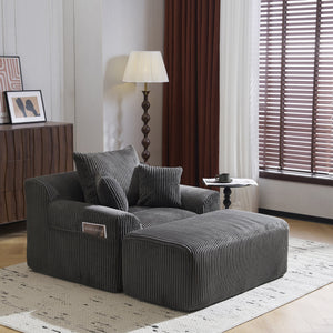 English Elm Oversized corduroy chaise lounge with ottoman, plush boneless sofa, ergonomic pillows for relaxing comfort Grey W1901P278403