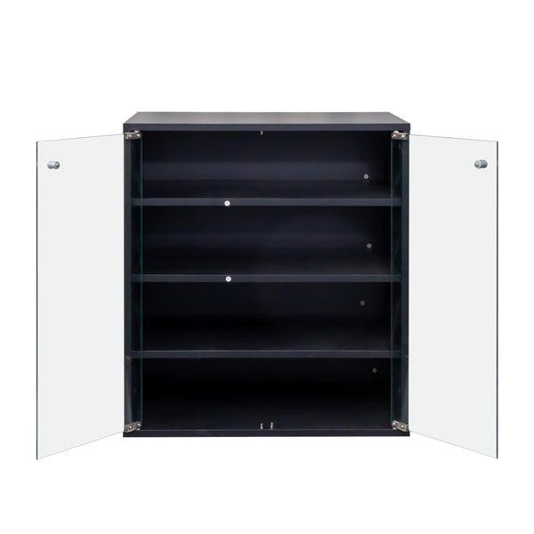 English Elm Shoe Display Case with RGB LED Remote, Tempered Glass Stackable Organizer for Sneakers Showcase Black W331P242617