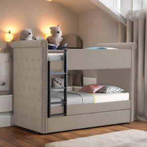 English Elm Romana Upholstered Twin Bunk Bed with Trundle Tufted Nailhead Trim Kids Guest Room B2726S00577