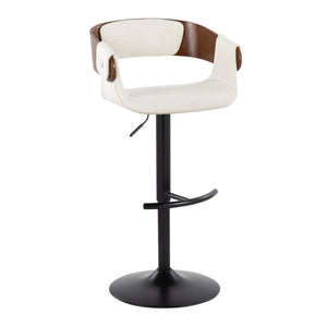 English Elm Elisa Mid-Century Adjustable Barstool Set Of 2 With Swivel, Cream Fabric & Walnut Wood Accents B202S00824