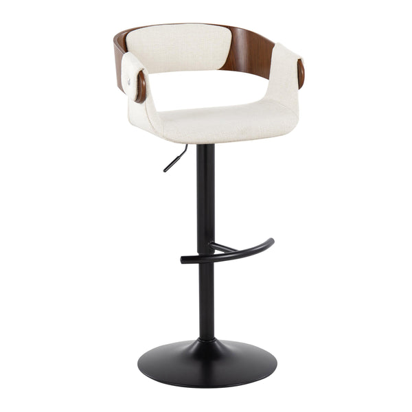 English Elm Elisa Mid-Century Adjustable Barstool Set Of 2 With Swivel, Cream Fabric & Walnut Wood Accents B202S00824