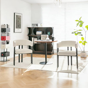 English Elm Modern Barrel Dining Chairs Set of 2 Faux Leather Wraparound Seat Metal Frame White Pu W3394P444215