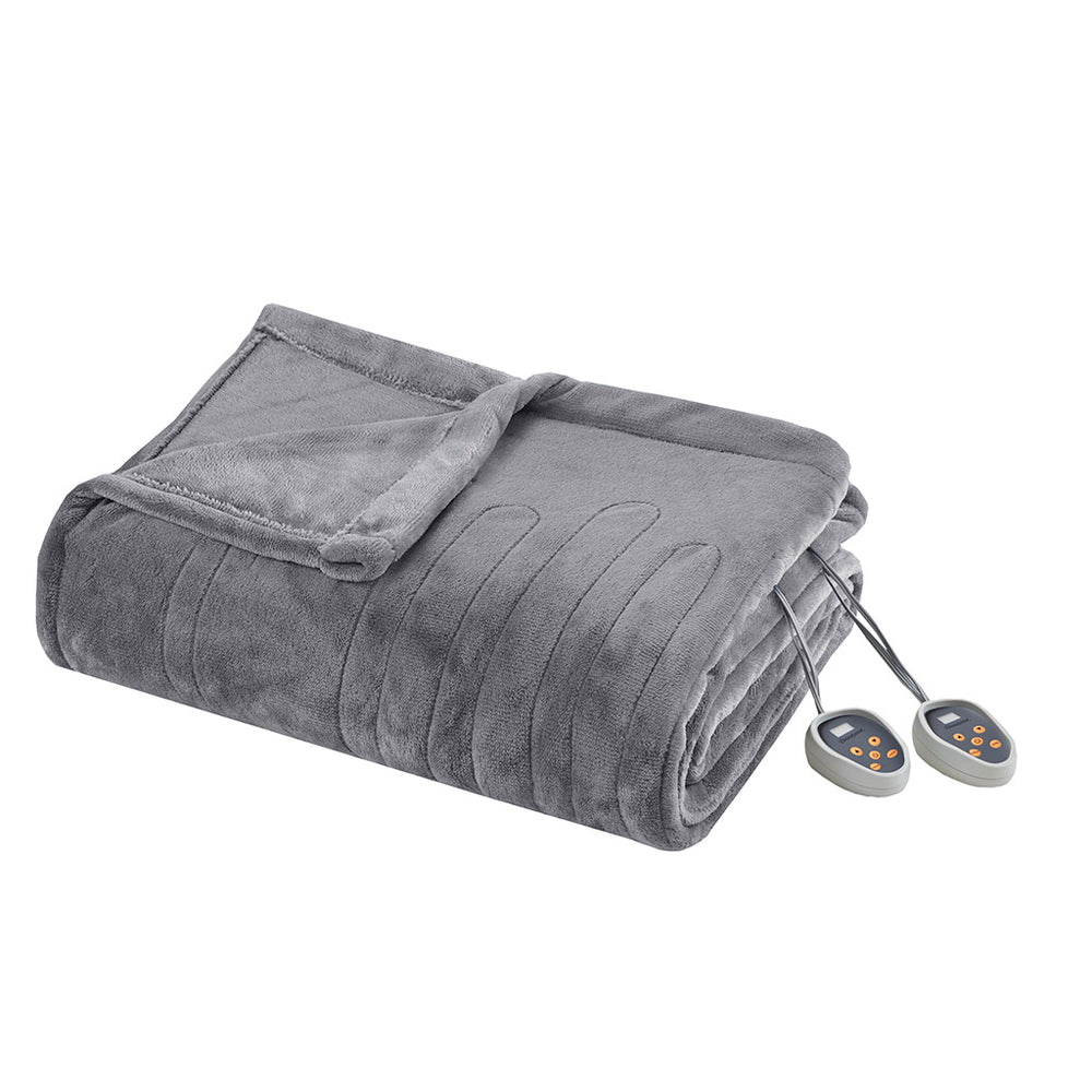 JLA Home Beautyrest - Blanket Beautyrest Heated Microplush with Secure Comfort Technology, 20 Heat Settings, OEKO-TEX Certified, 5-Year Warranty Grey BR54-0515