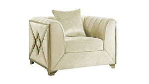 English Elm Velencia 3-Piece Modern Living Room Set In Cream - Elegant Tufting & Gold "X" Accents For Glamour B009S01091-GIGA
