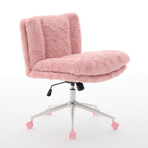 English Elm W26.4 Extra-Wide Faux Fur Office Chair with Metal Base, Ergonomic 360° Swivel, Adjustable Comfort Pink W1143P369104